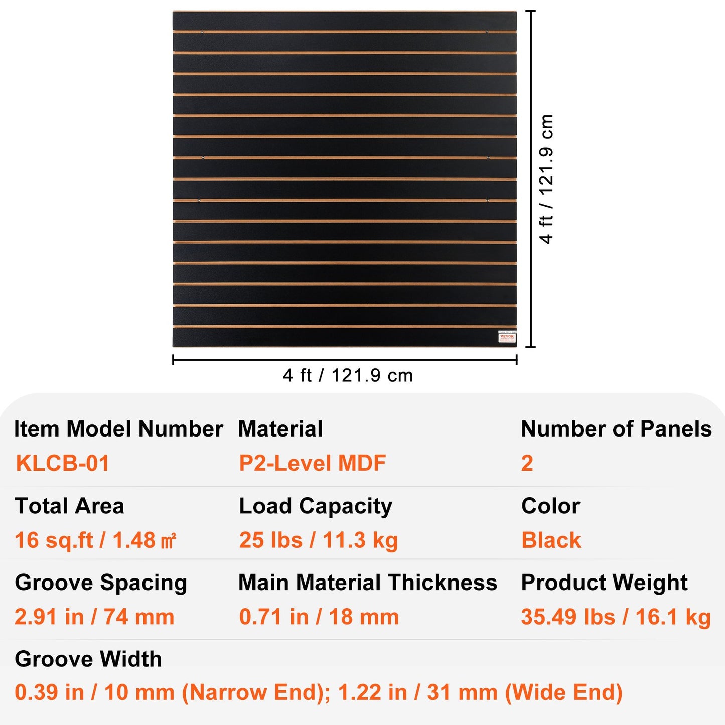 VEVOR Slatwall Panels, 4 ft x 2 ft Black Garage Wall Panels 24"H x 48"L (Set of