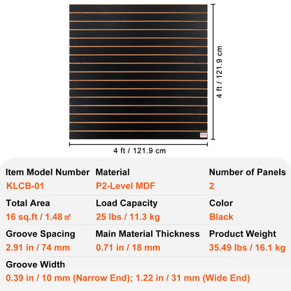 VEVOR Slatwall Panels, 4 ft x 2 ft Black Garage Wall Panels 24"H x 48"L (Set of