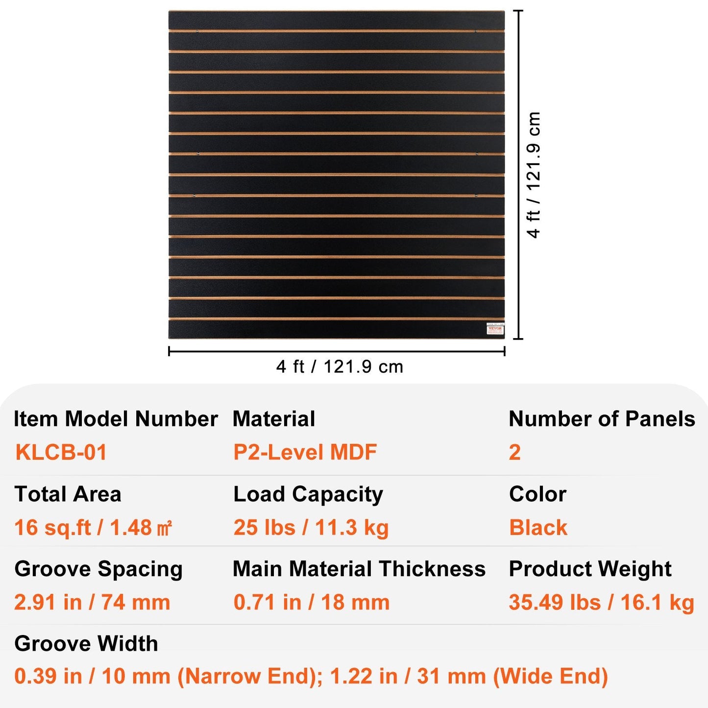 Black Slatwall Panels Set for Garage and Retail Storage, 1.21m x 0.60m