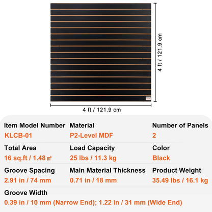 Black Slatwall Panels Set for Garage and Retail Storage, 1.21m x 0.60m