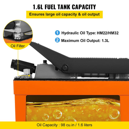 Air Hydraulic Foot Pump 700 Bar with 1.6L Reservoir and 2m Hose for Car Repair