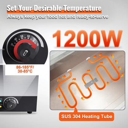 VEVOR Commercial Food Warmer 24Qt Food Warmer 86-185°F Commercial Food Warmer 1200W