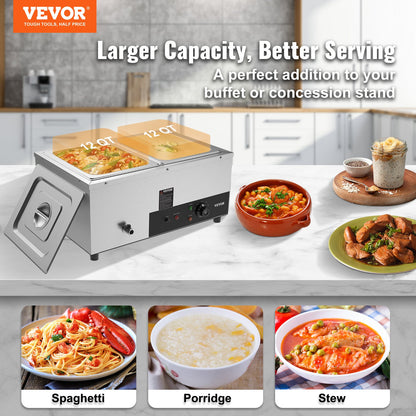 VEVOR Commercial Electric Food Warmer Countertop Buffet 2*12Qt Pan Bain Marie