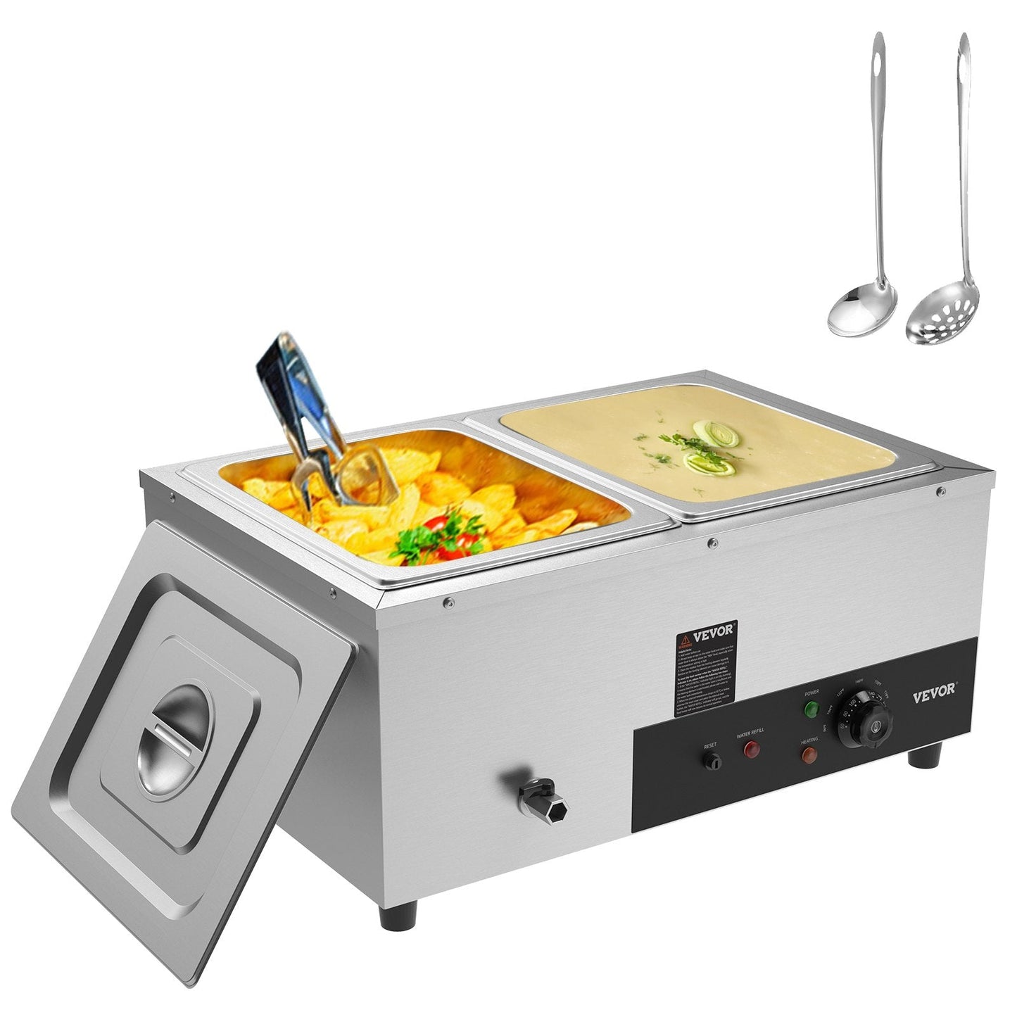 Electric Buffet Food Warmer with Dual 11.4L Pans and Drainage Faucet