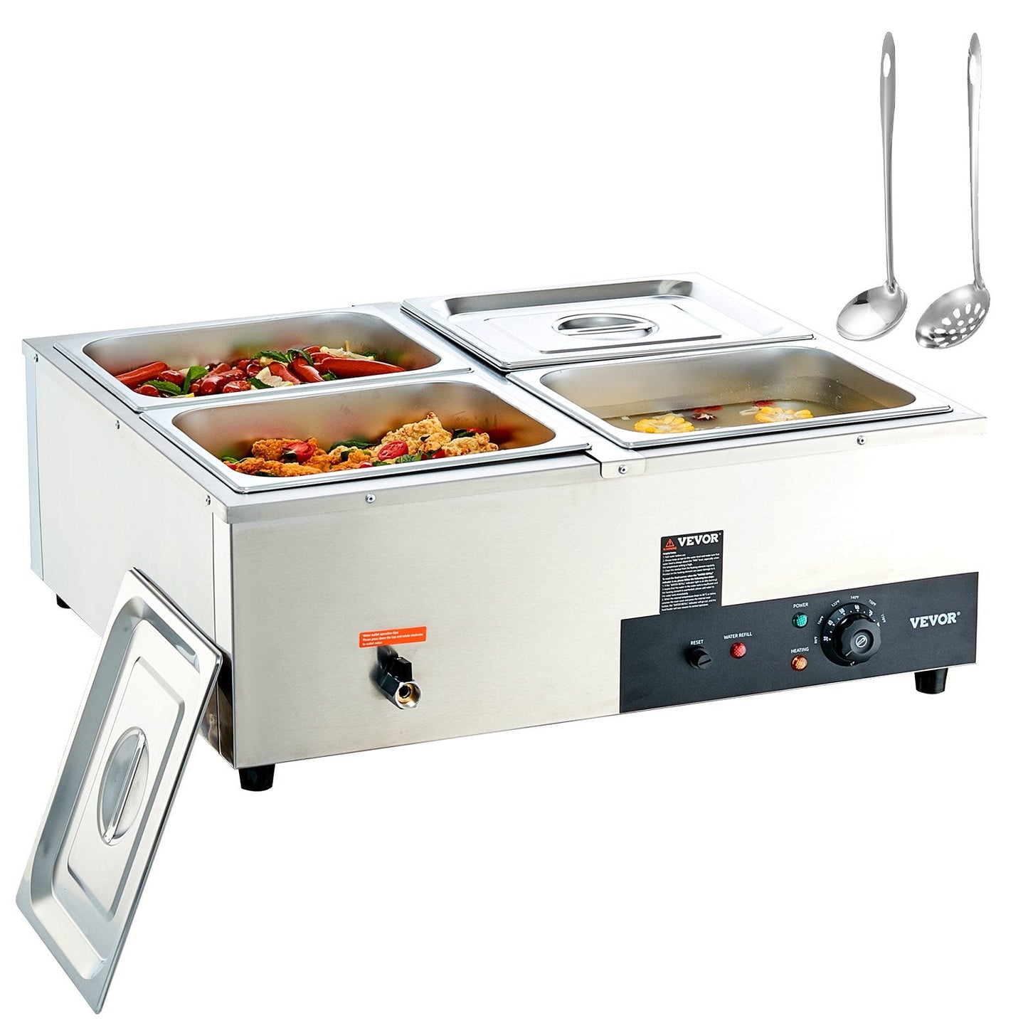 Electric Buffet Food Warmer with 4 Pans, 48 Qt Capacity, Stainless Steel