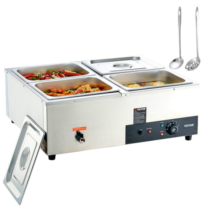 Electric Buffet Food Warmer with 4 Pans, 48 Qt Capacity, Stainless Steel