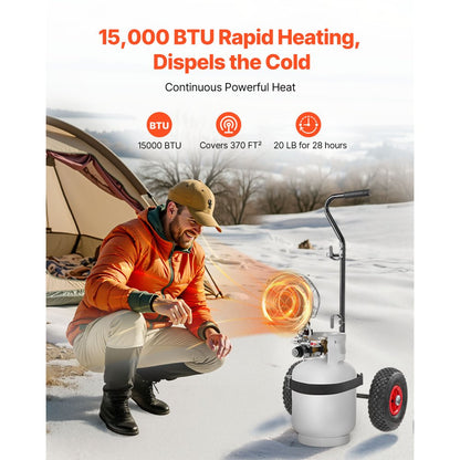 VEVOR Propane Tank Top Heater with Portable Trolley 15000 BTU Infrared Single Burner