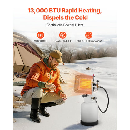 VEVOR Propane Tank Top Heater 13000 BTU Rapid Heating Infrared Single Burner Square