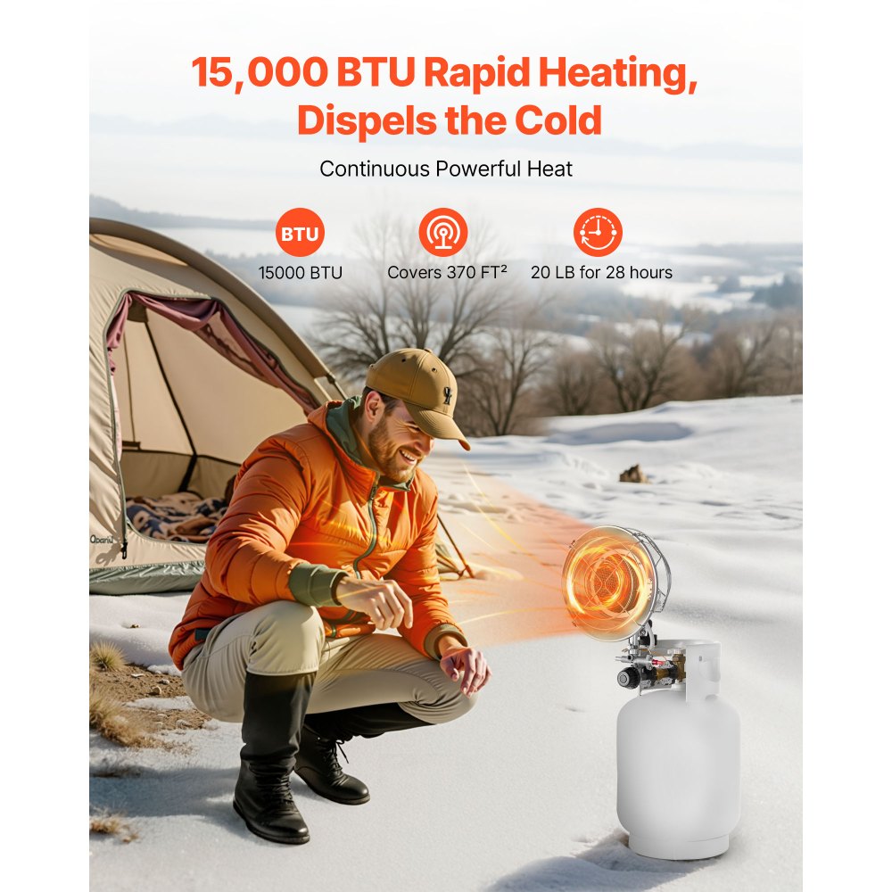 VEVOR Propane Tank Top Heater 15000 BTU Infrared Radiant Single Burner Round Outdoor