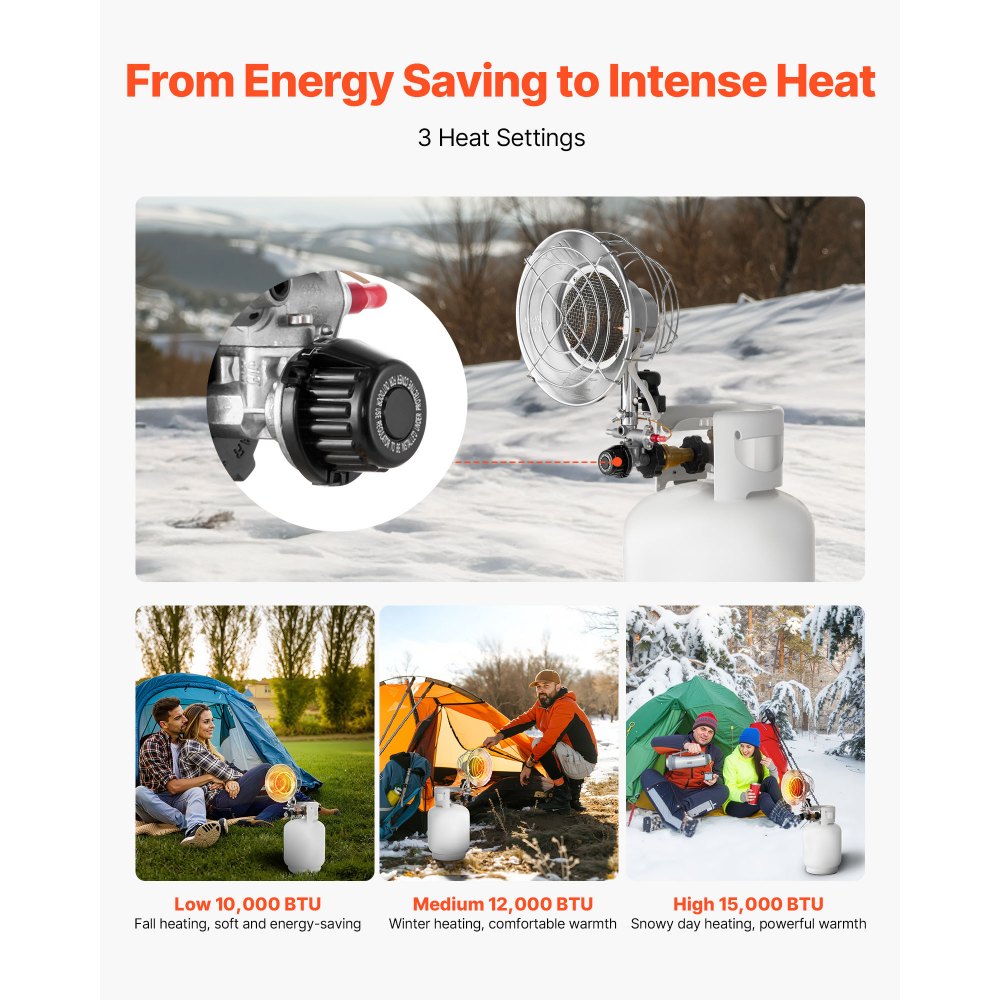 VEVOR Propane Tank Top Heater 15000 BTU Infrared Radiant Single Burner Round Outdoor