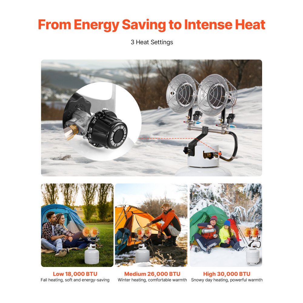 Propane Tank Top Heater 30000 BTU Infrared Radiant Single Burner 3 Heat Settings