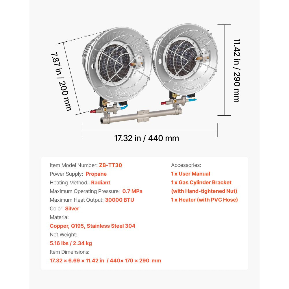 Propane Tank Top Heater 30000 BTU Infrared Radiant Single Burner 3 Heat Settings