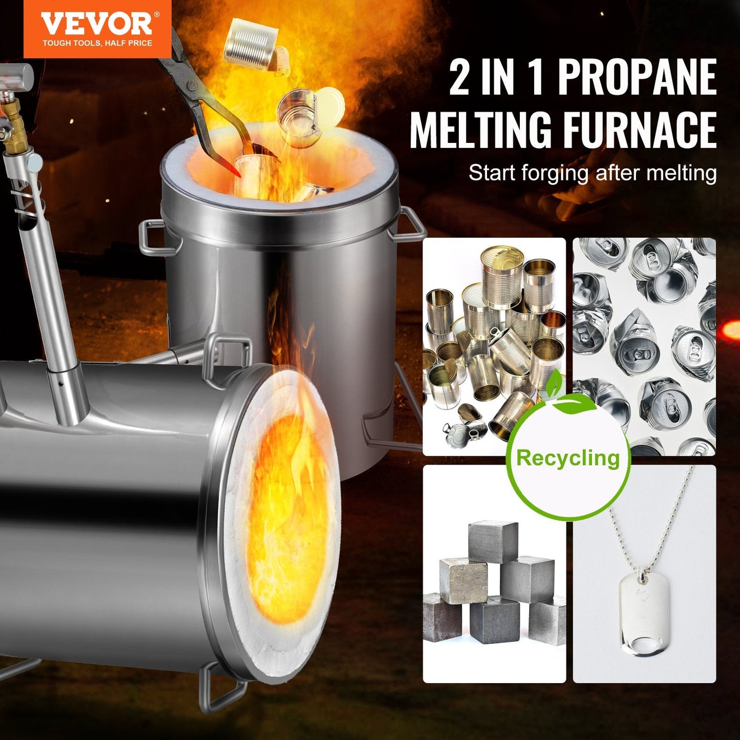 12KG Propane Smelting Furnace Kit with Double Burners for Metal Casting