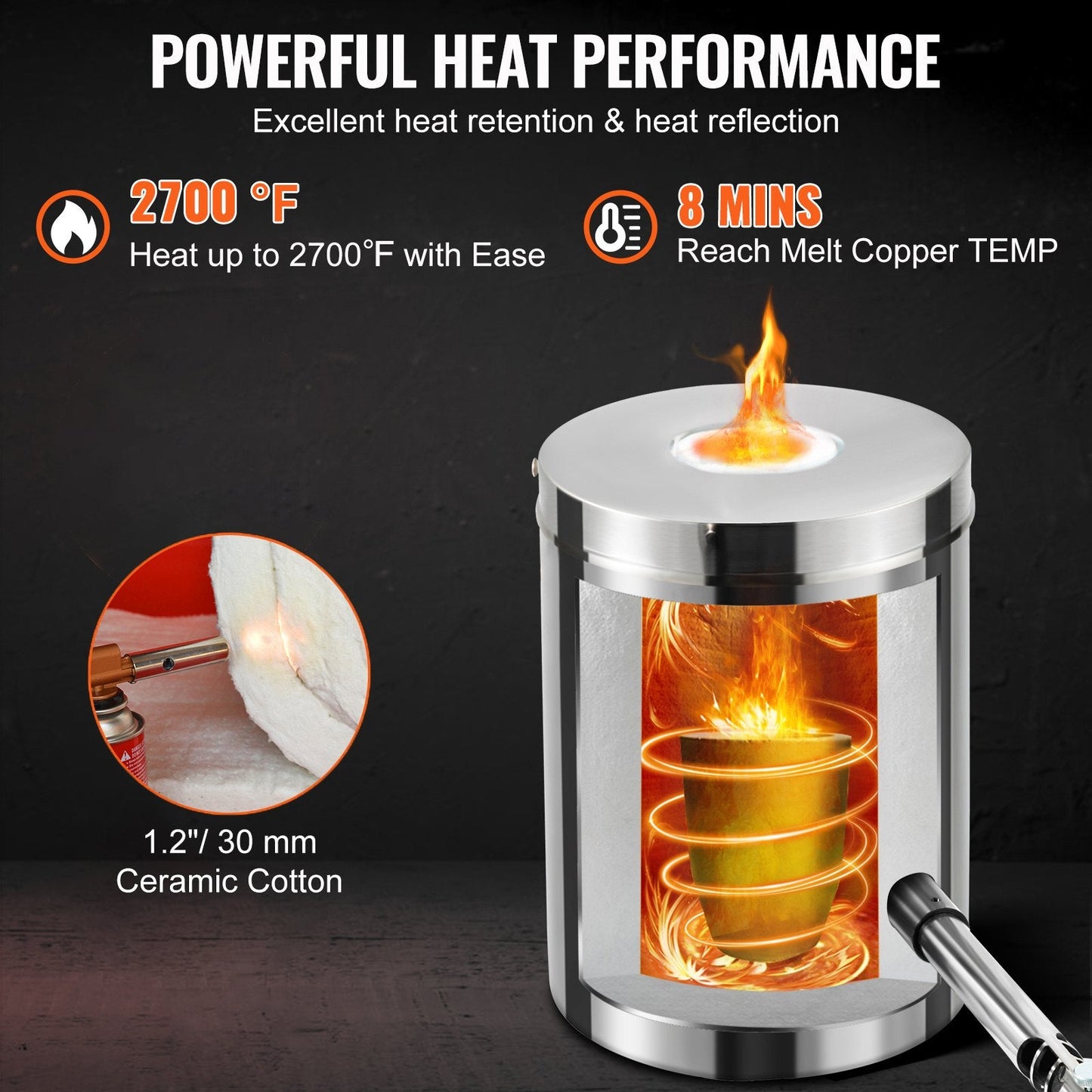 6kg Propane Smelting Furnace Kit, Stainless Steel, 1482℃ High Temp