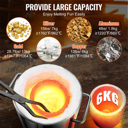 6kg Propane Smelting Furnace Kit, Stainless Steel, 1482℃ High Temp