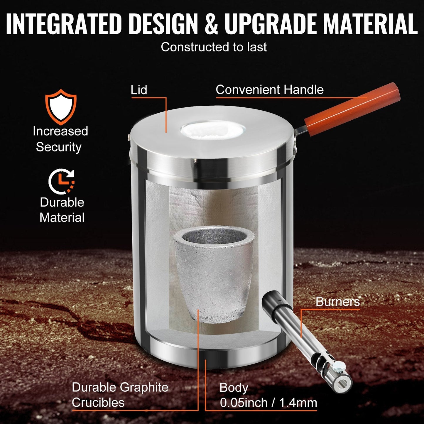 6kg Propane Smelting Furnace Kit, Stainless Steel, 1482℃ High Temp