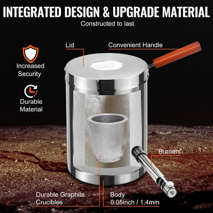 6kg Propane Smelting Furnace Kit, Stainless Steel, 1482℃ High Temp