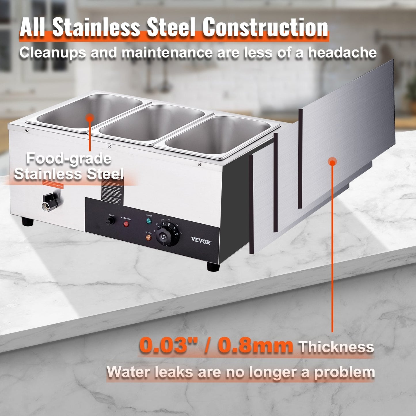 Commercial Electric Buffet Warmer with Three 8 Qt Pans, Stainless Steel