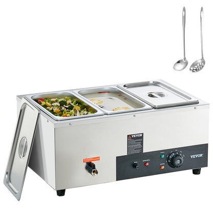 VEVOR Commercial Electric Food Warmer Countertop Buffet 3*8 Qt Pan Bain Marie