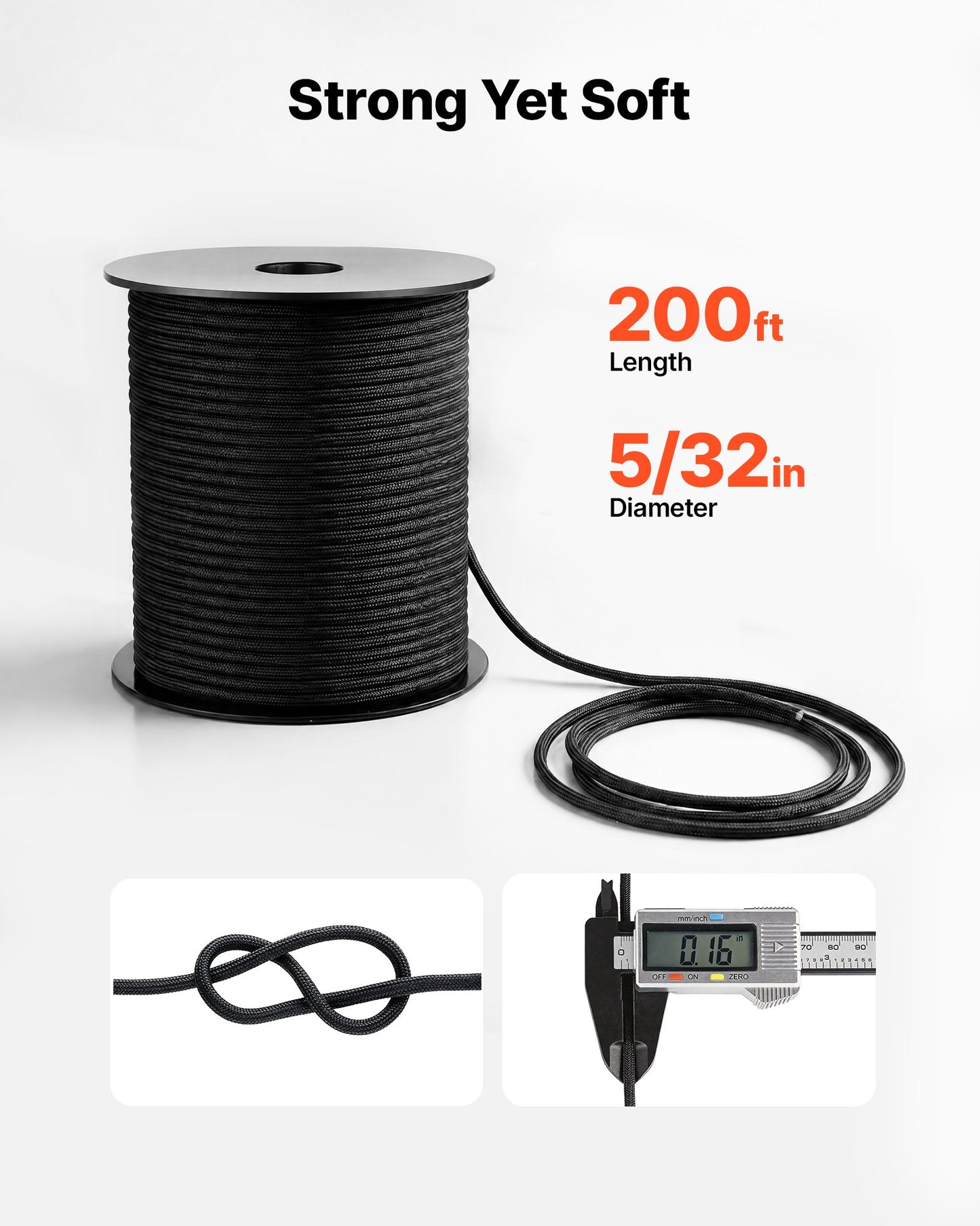 Paracord Rope 4 mm x 60 m Nylon Parachute Cord 550 Tactical, Survival Cord, Heavy Duty 7 Strand, 272 kg High Breaking Strength, Utility Rope, for Outdoor Camping & Bracelets, Black