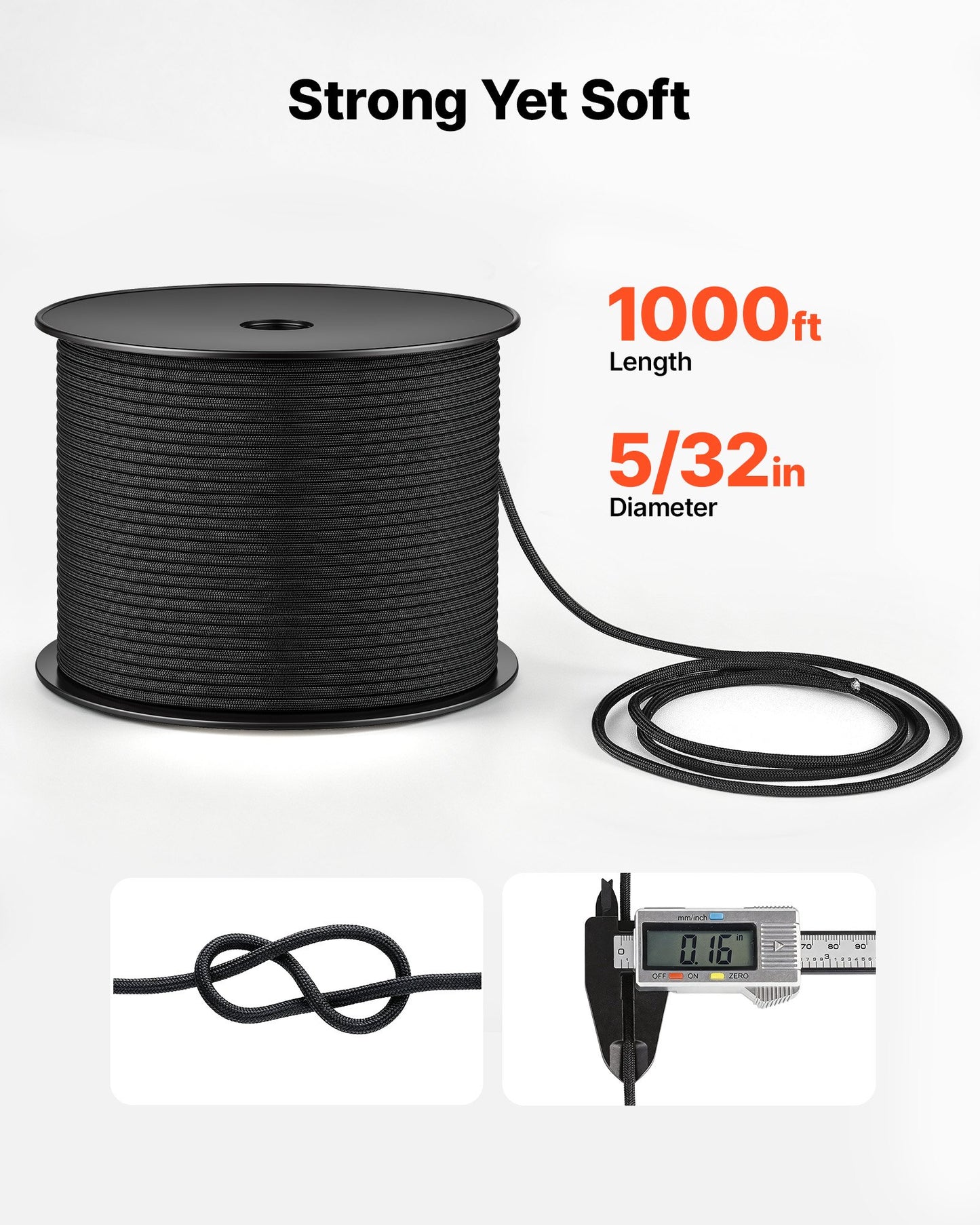 Paracord Rope 4 mm x 305 m Nylon Parachute Cord 550 Tactical, Survival Cord, Heavy Duty 7 Strand, 272 kg High Breaking Strength, Utility Rope, for Outdoor Camping & Bracelets, Black