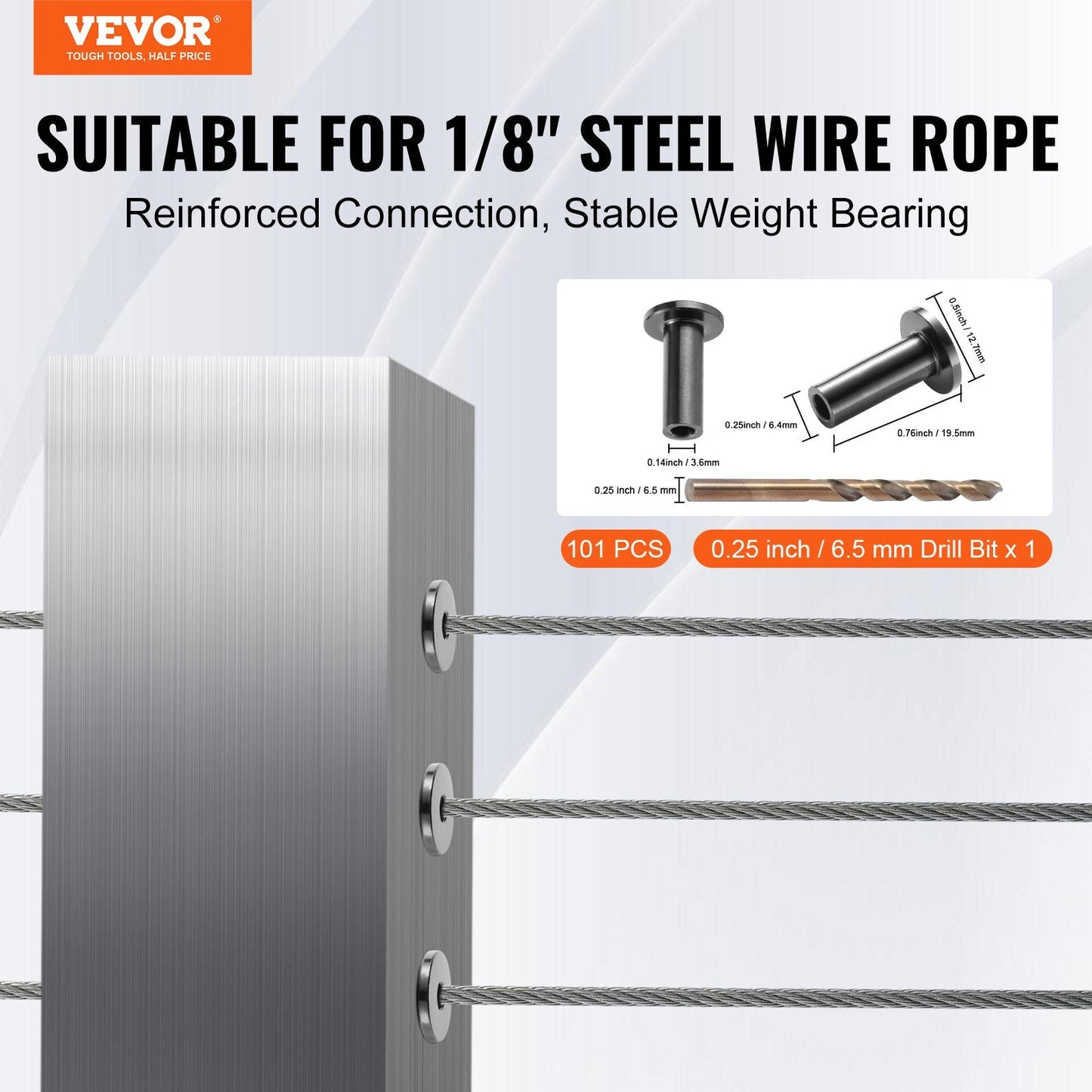 Stainless Steel Cable Protector Sleeves for 3.2mm Wire Rope, 101-Pack, Black
