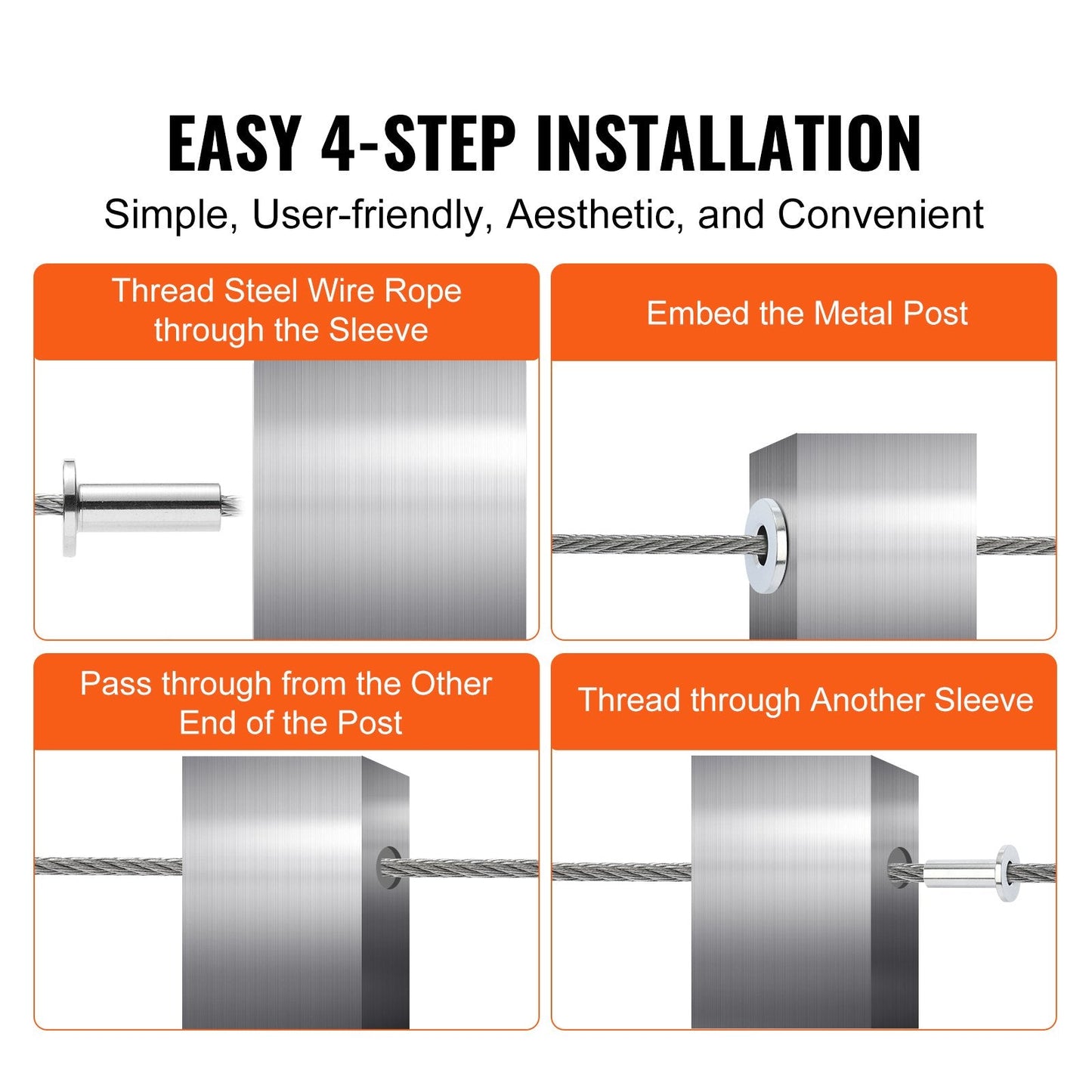 Stainless Steel Protector Sleeves for 4mm & 4.8mm Cable Railings, 121 Pack