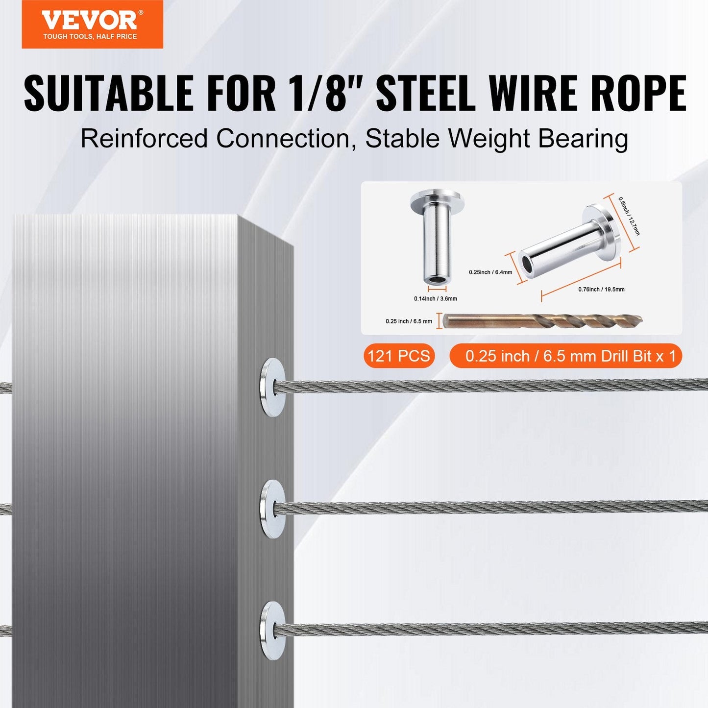 121 Pack Marine Grade Stainless Steel Protector Sleeves for 3.2mm Cable Railing