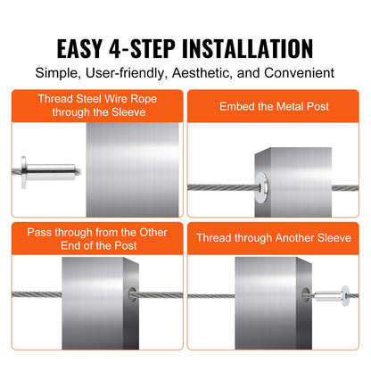 VEVOR 121 Pack T316 Stainless Steel Protector Sleeves for 3.2mm Wire Rope Cable