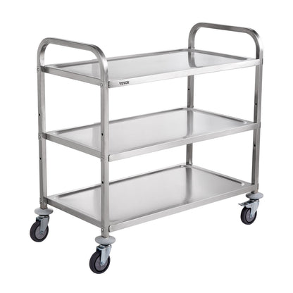 3-Tier Stainless Steel Rolling Utility Cart with Wheels, 204 kg Capacity, 6 Hooks