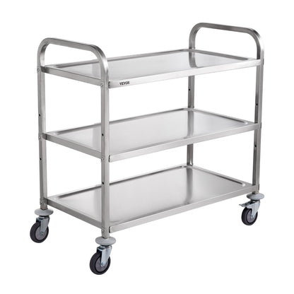 VEVOR 3-Tier Utility Cart Rolling Cart on Wheels 37.5"x20"x37.7" 450 LBS 6 Hooks