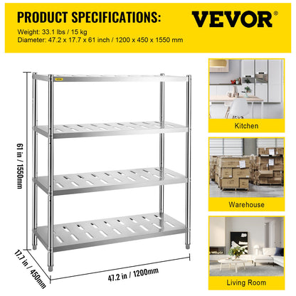 VEVOR Garage Shelf Heavy Duty Shelving 4-Tier 120x45x155 cm Stainless Steel
