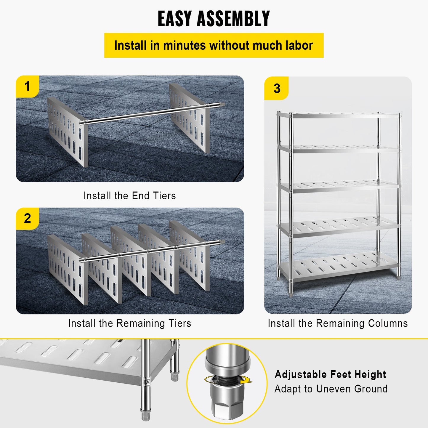 VEVOR Garage Shelf Heavy Duty Shelving 5-Tier 120 x 45 x180cm Stainless Steel