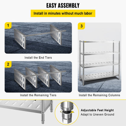 4-Tier Heavy Duty Stainless Steel Garage Shelf, 150x45x155cm, 60kg Capacity