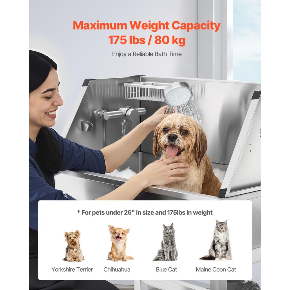 VEVOR 86.4 cm Dog Grooming Bath Tub Stainless Steel w Faucet for Pets