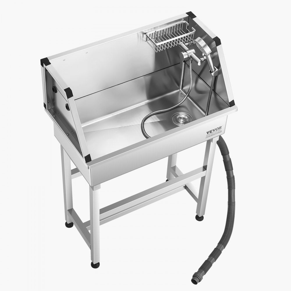 VEVOR 86.4 cm Dog Grooming Bath Tub Stainless Steel w Faucet for Pets