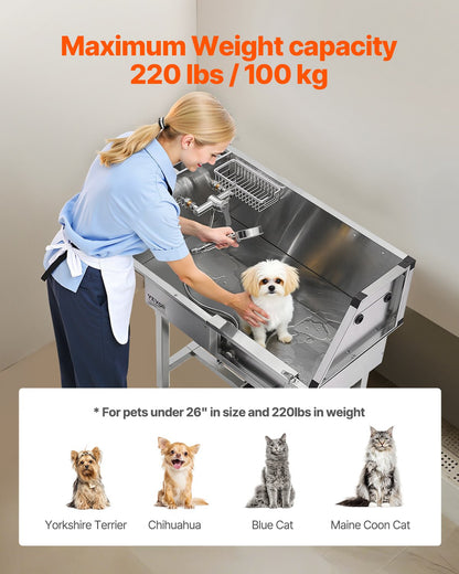 86.4 cm Dog Washing Station, Stainless Steel Pet Grooming Tub Bathtub, Professional Dog Wash Sink with Shower, Faucet, Soap Holder, Non-Slip Stairs Easy-Clean for Small Pets Cats (Right Door)