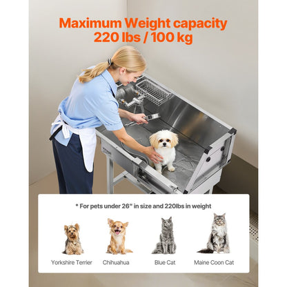 VEVOR 86.4 cm Dog Grooming Bath Tub Stainless Steel w Stairs Faucet Showerhead