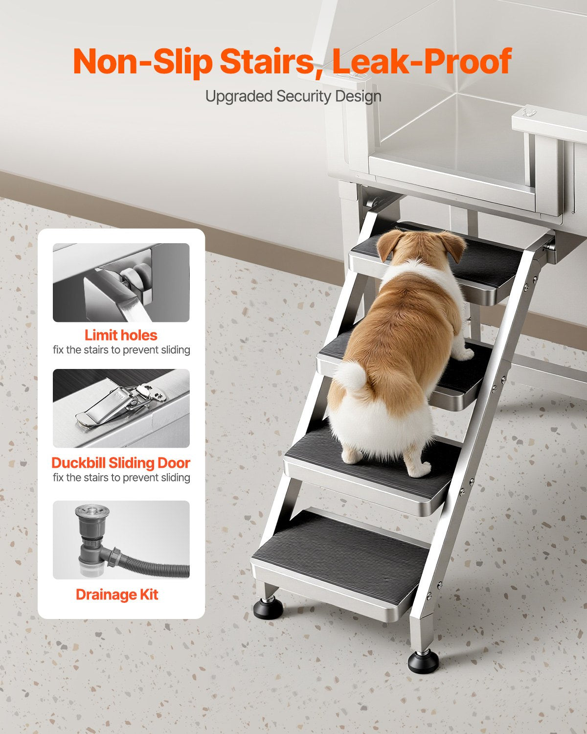 86.4 cm Dog Washing Station, Stainless Steel Pet Grooming Tub Bathtub, Professional Dog Wash Sink with Shower, Faucet, Soap Holder, Non-Slip Stairs Easy-Clean for Small Pets Cats (Left Door)