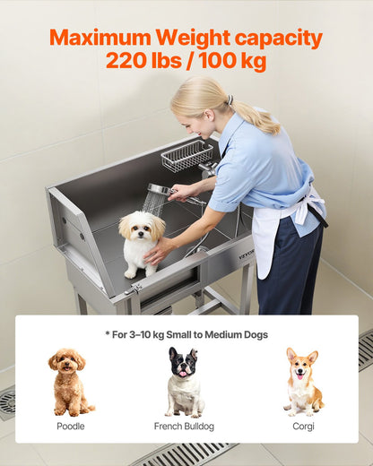 86.4 cm Dog Washing Station, Stainless Steel Pet Grooming Tub Bathtub, Professional Dog Wash Sink with Shower, Faucet, Soap Holder, Non-Slip Stairs Easy-Clean for Small Pets Cats (Left Door)