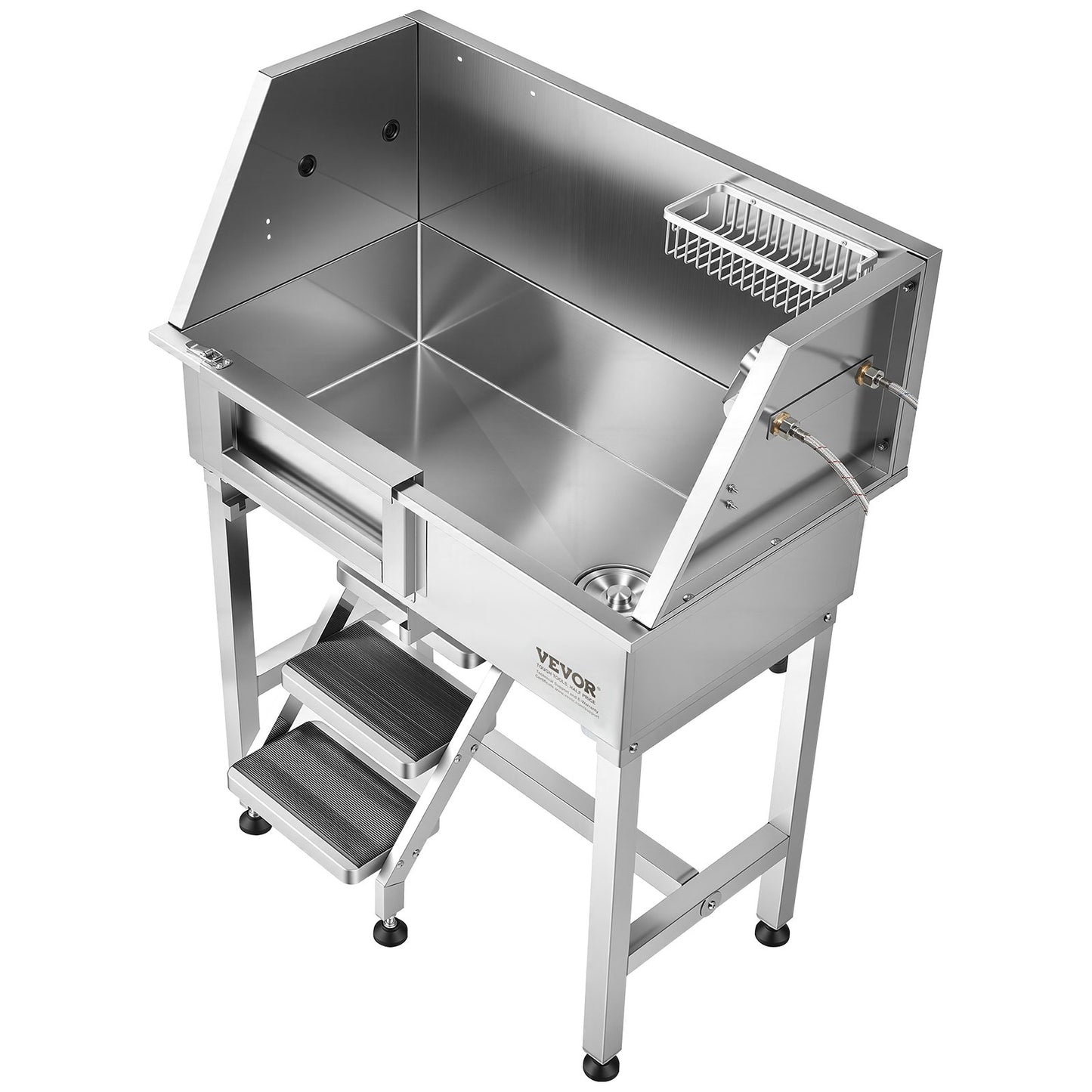 86.4 cm Dog Washing Station, Stainless Steel Pet Grooming Tub Bathtub, Professional Dog Wash Sink with Shower, Faucet, Soap Holder, Non-Slip Stairs Easy-Clean for Small Pets Cats (Left Door)