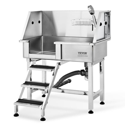 VEVOR 34Inch 86.4CM Pet Dog Bathing Station w/Ramp, Professional Stainless Steel