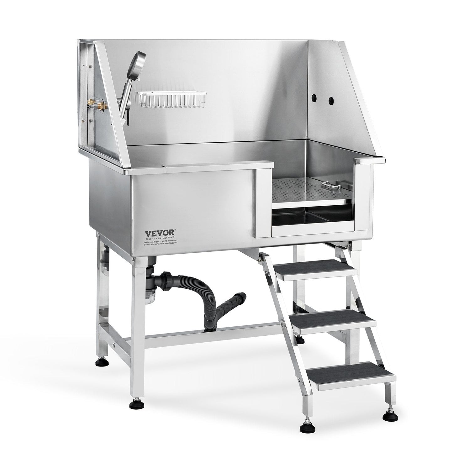 Professional Stainless Steel Dog Grooming Tub with Ramp, 100 kg Capacity