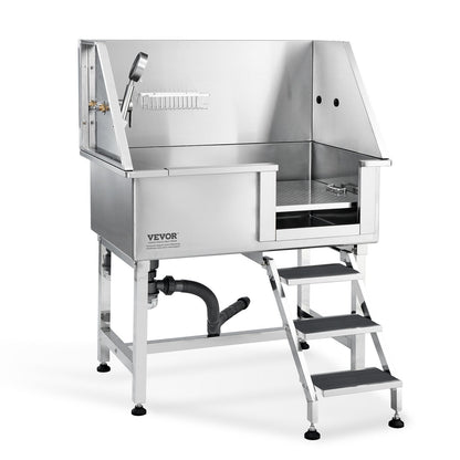 Professional Stainless Steel Dog Grooming Tub with Ramp, 100 kg Capacity
