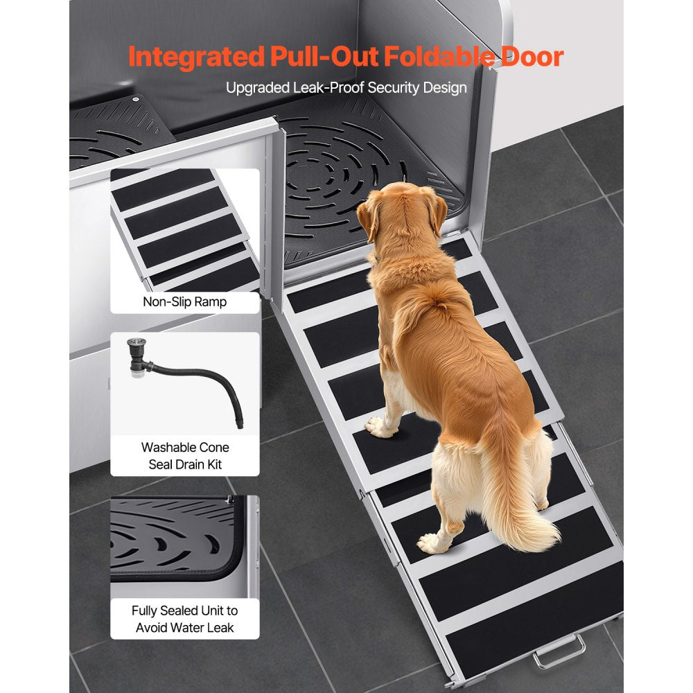 VEVOR 127 cm Dog Grooming Bath Tub Stainless Steel w Ramp Faucet Showerhead