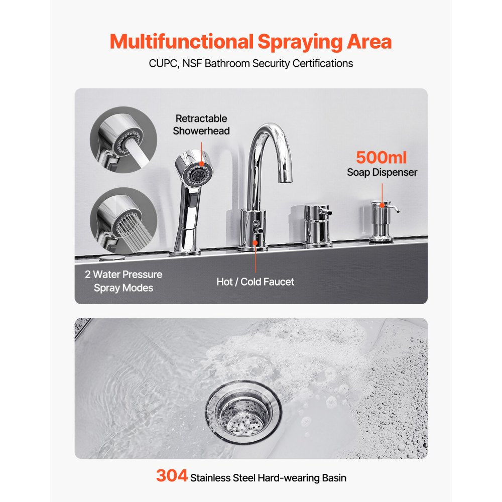 VEVOR 127 cm Dog Grooming Bath Tub Stainless Steel w Ramp Faucet Showerhead