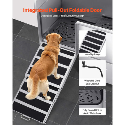 VEVOR 127 cm Dog Grooming Bath Tub Stainless Steel w Ramp Faucet Left Door
