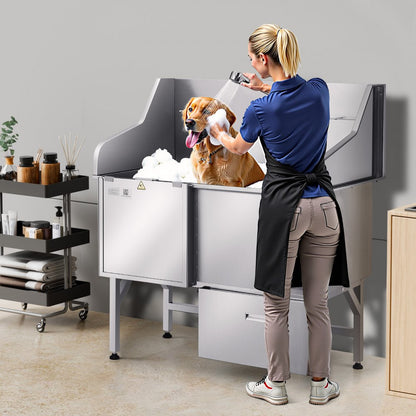 VEVOR 127 cm Dog Grooming Bath Tub Stainless Steel w Ramp Faucet Left Door
