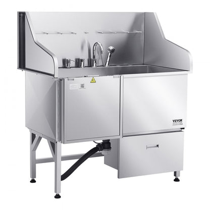 VEVOR 127 cm Dog Grooming Bath Tub Stainless Steel w Ramp Faucet Left Door