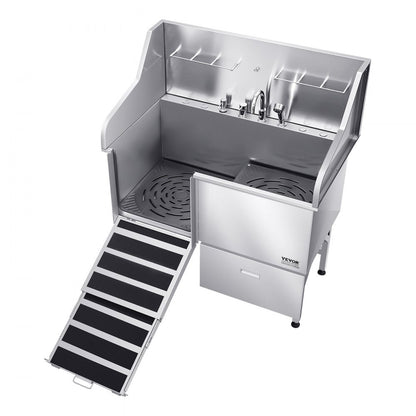 VEVOR 127 cm Dog Grooming Bath Tub Stainless Steel w Ramp Faucet Left Door